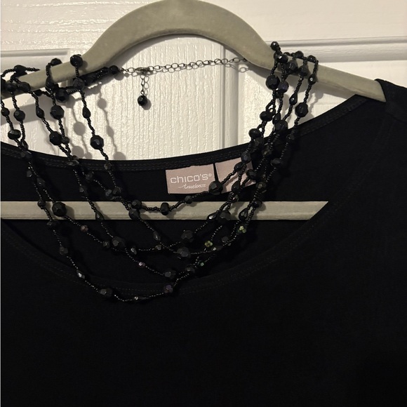 Chicos Black Travelers asymmetric hem dress with bonus necklace.  Size 3 - Picture 2 of 8